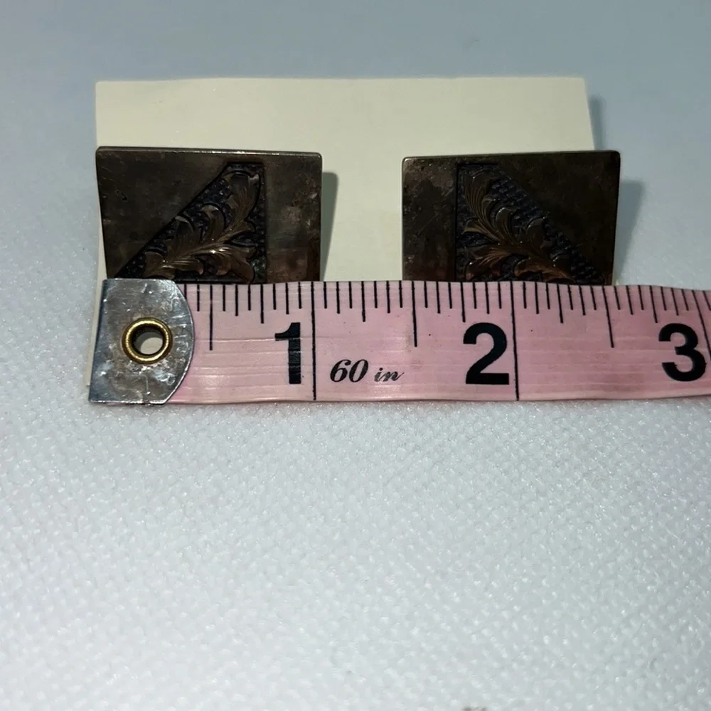 VINTAGE CUFF LINKS STAMPED “STERLING” SILVER WESTERN FOLIAGE DESIGN